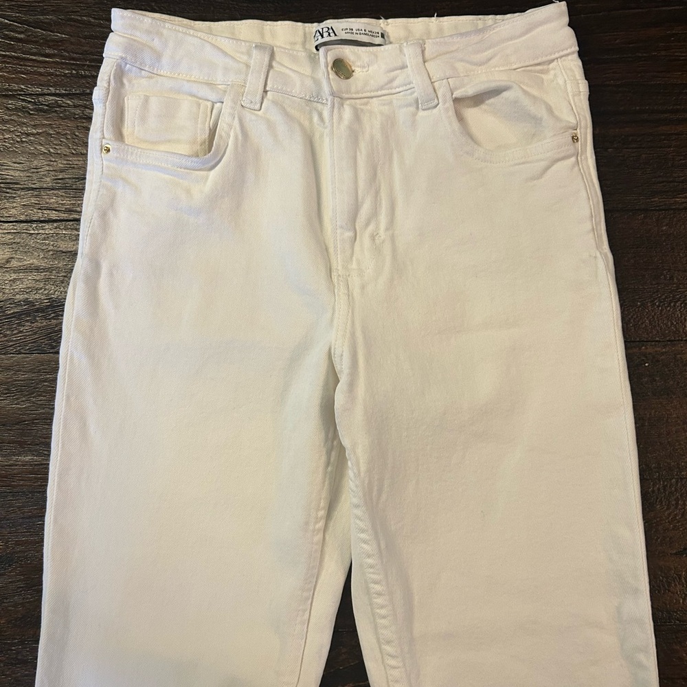 Zara White Frayed Hem Denim Pants - Picture 9 of 11